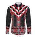 Red Taniko Aotearoa Long Sleeve Button Shirt Niho Taniwha Mix Poutama LT14