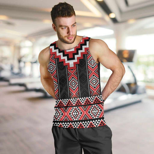 Red Taniko Aotearoa Men Tank Top Niho Taniwha Mix Poutama LT14