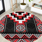 Red Taniko Aotearoa Round Carpet Niho Taniwha Mix Poutama LT14