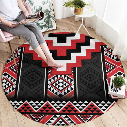Red Taniko Aotearoa Round Carpet Niho Taniwha Mix Poutama LT14