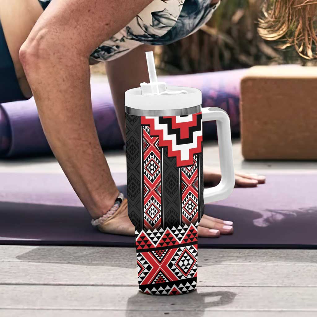 Red Taniko Aotearoa Tumbler With Handle Niho Taniwha Mix Poutama LT14