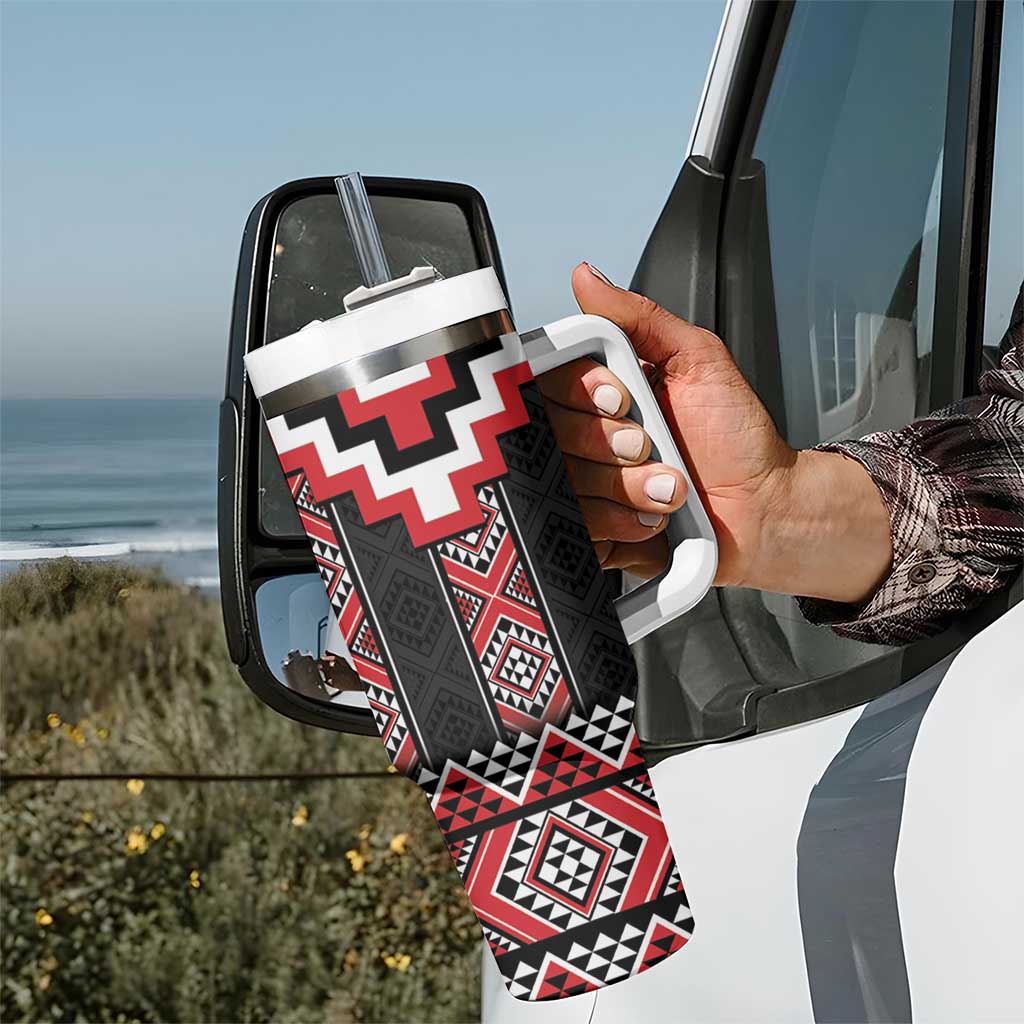 Red Taniko Aotearoa Tumbler With Handle Niho Taniwha Mix Poutama LT14