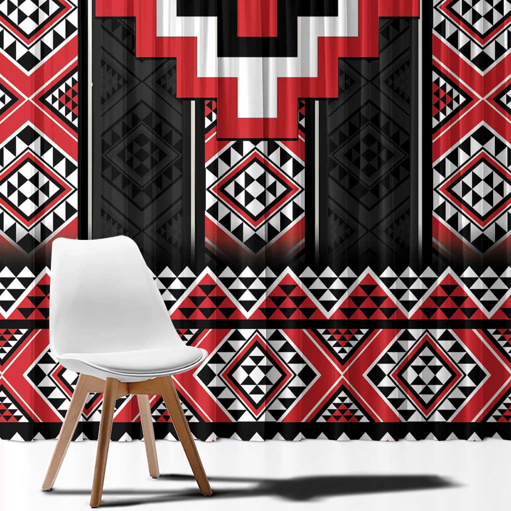 Red Taniko Aotearoa Window Curtain Niho Taniwha Mix Poutama LT14