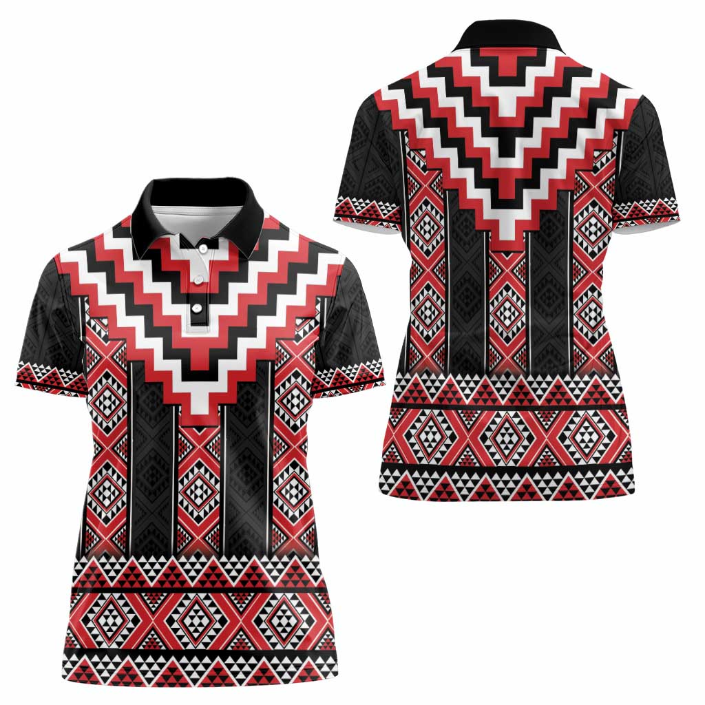 Red Taniko Aotearoa Women Polo Shirt Niho Taniwha Mix Poutama LT14