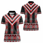 Red Taniko Aotearoa Women Polo Shirt Niho Taniwha Mix Poutama LT14