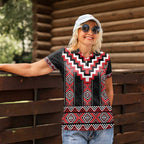 Red Taniko Aotearoa Women Polo Shirt Niho Taniwha Mix Poutama LT14