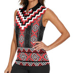 Red Taniko Aotearoa Women Sleeveless Polo Shirt Niho Taniwha Mix Poutama LT14