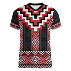Red Taniko Aotearoa Women V-Neck T-Shirt Niho Taniwha Mix Poutama LT14
