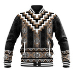 Brown Taniko Aotearoa Baseball Jacket Niho Taniwha Mix Poutama LT14