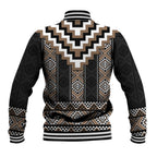 Brown Taniko Aotearoa Baseball Jacket Niho Taniwha Mix Poutama LT14