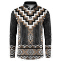 Brown Taniko Aotearoa Button Sweatshirt Niho Taniwha Mix Poutama LT14