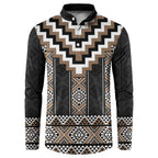 Brown Taniko Aotearoa Button Sweatshirt Niho Taniwha Mix Poutama LT14