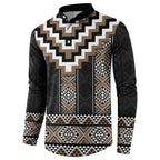 Brown Taniko Aotearoa Button Sweatshirt Niho Taniwha Mix Poutama LT14