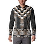 Brown Taniko Aotearoa Button Sweatshirt Niho Taniwha Mix Poutama LT14
