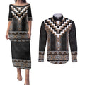 Brown Taniko Aotearoa Couples Matching Puletasi and Long Sleeve Button Shirt Niho Taniwha Mix Poutama LT14