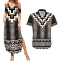 Brown Taniko Aotearoa Couples Matching Summer Maxi Dress and Hawaiian Shirt Niho Taniwha Mix Poutama LT14