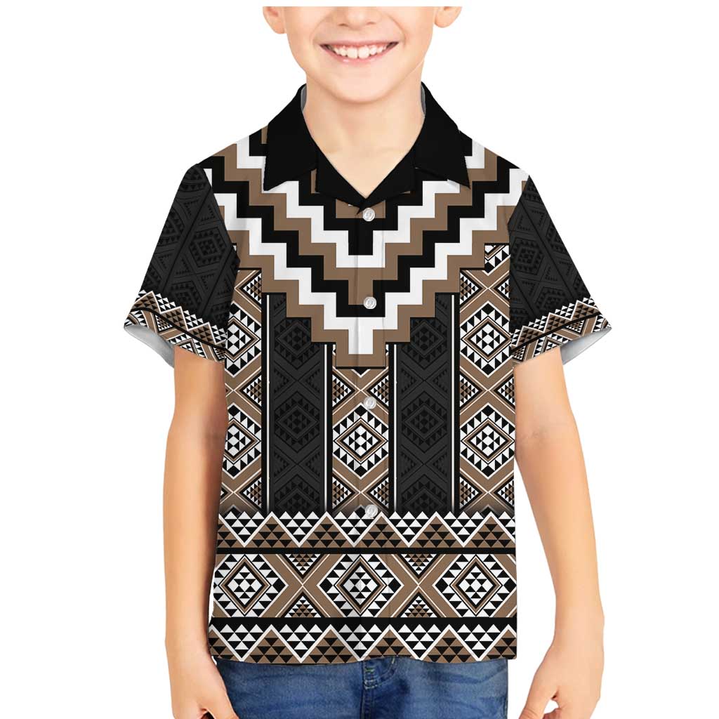 Brown Taniko Aotearoa Family Matching Mermaid Dress and Hawaiian Shirt Niho Taniwha Mix Poutama LT14