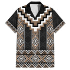 Brown Taniko Aotearoa Family Matching Short Sleeve Bodycon Dress and Hawaiian Shirt Niho Taniwha Mix Poutama LT14