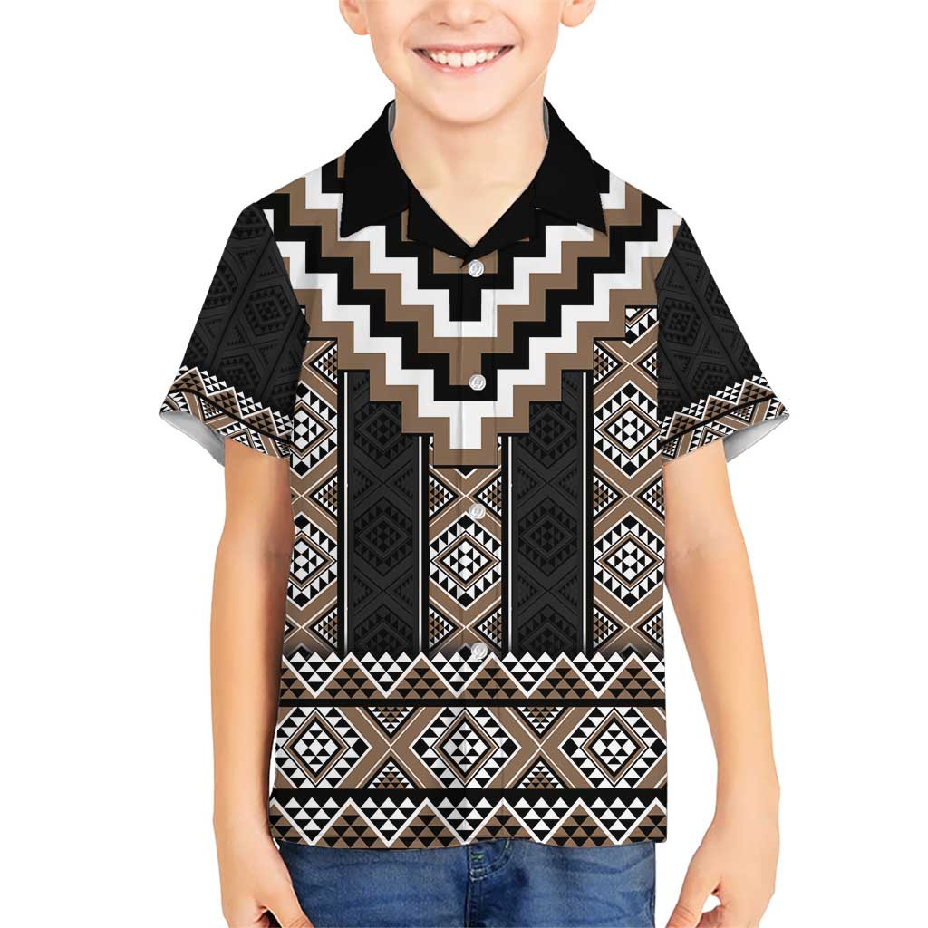 Brown Taniko Aotearoa Hawaiian Shirt Niho Taniwha Mix Poutama LT14