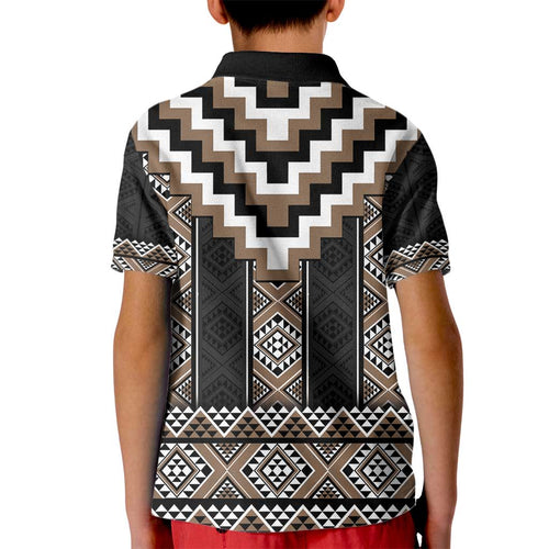 Brown Taniko Aotearoa Kid Polo Shirt Niho Taniwha Mix Poutama LT14