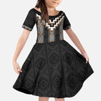 Brown Taniko Aotearoa Kid Short Sleeve Dress Niho Taniwha Mix Poutama LT14