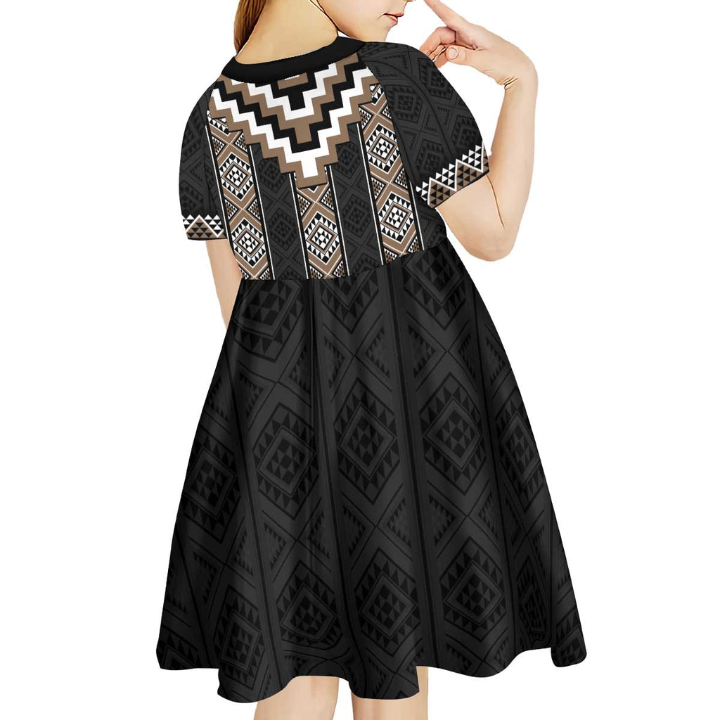 Brown Taniko Aotearoa Kid Short Sleeve Dress Niho Taniwha Mix Poutama LT14