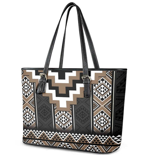 Brown Taniko Aotearoa Leather Tote Bag Niho Taniwha Mix Poutama LT14