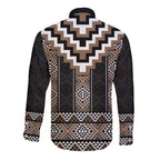 Brown Taniko Aotearoa Long Sleeve Button Shirt Niho Taniwha Mix Poutama LT14