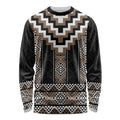 Brown Taniko Aotearoa Long Sleeve Shirt Niho Taniwha Mix Poutama LT14