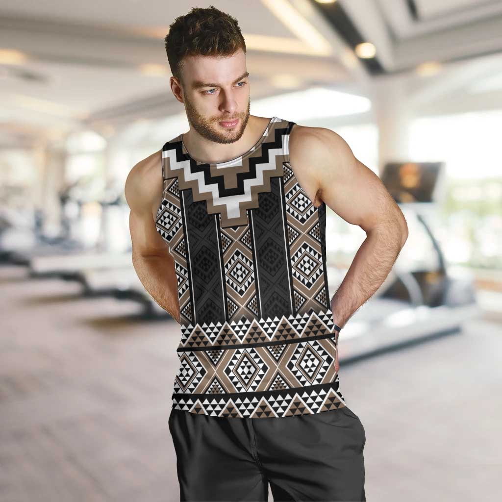 Brown Taniko Aotearoa Men Tank Top Niho Taniwha Mix Poutama LT14