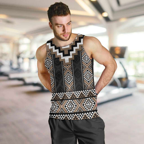 Brown Taniko Aotearoa Men Tank Top Niho Taniwha Mix Poutama LT14