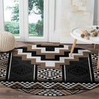 Brown Taniko Aotearoa Round Carpet Niho Taniwha Mix Poutama LT14