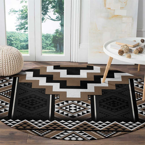 Brown Taniko Aotearoa Round Carpet Niho Taniwha Mix Poutama LT14