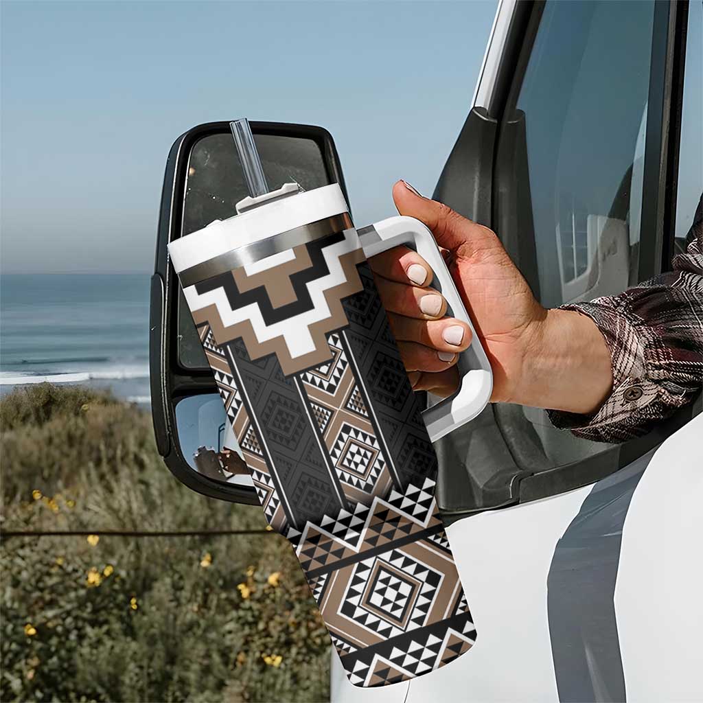 Brown Taniko Aotearoa Tumbler With Handle Niho Taniwha Mix Poutama LT14
