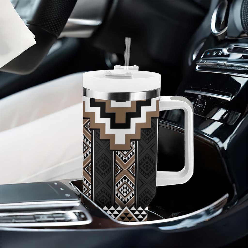 Brown Taniko Aotearoa Tumbler With Handle Niho Taniwha Mix Poutama LT14