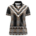 Brown Taniko Aotearoa Women Polo Shirt Niho Taniwha Mix Poutama LT14