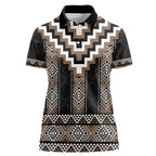 Brown Taniko Aotearoa Women Polo Shirt Niho Taniwha Mix Poutama LT14