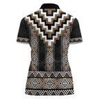 Brown Taniko Aotearoa Women Polo Shirt Niho Taniwha Mix Poutama LT14