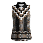 Brown Taniko Aotearoa Women Sleeveless Polo Shirt Niho Taniwha Mix Poutama LT14