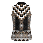 Brown Taniko Aotearoa Women Sleeveless Polo Shirt Niho Taniwha Mix Poutama LT14