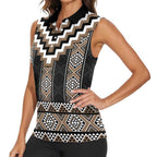 Brown Taniko Aotearoa Women Sleeveless Polo Shirt Niho Taniwha Mix Poutama LT14