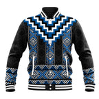 Blue Taniko Aotearoa Baseball Jacket Niho Taniwha Mix Poutama LT14