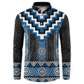 Blue Taniko Aotearoa Button Sweatshirt Niho Taniwha Mix Poutama LT14