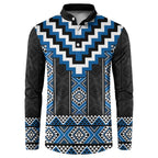 Blue Taniko Aotearoa Button Sweatshirt Niho Taniwha Mix Poutama LT14