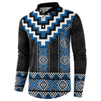 Blue Taniko Aotearoa Button Sweatshirt Niho Taniwha Mix Poutama LT14