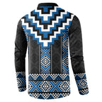 Blue Taniko Aotearoa Button Sweatshirt Niho Taniwha Mix Poutama LT14