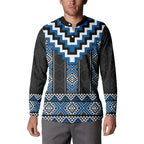 Blue Taniko Aotearoa Button Sweatshirt Niho Taniwha Mix Poutama LT14