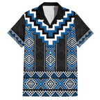 Blue Taniko Aotearoa Family Matching Off The Shoulder Long Sleeve Dress and Hawaiian Shirt Niho Taniwha Mix Poutama LT14