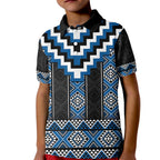 Blue Taniko Aotearoa Kid Polo Shirt Niho Taniwha Mix Poutama LT14
