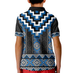 Blue Taniko Aotearoa Kid Polo Shirt Niho Taniwha Mix Poutama LT14